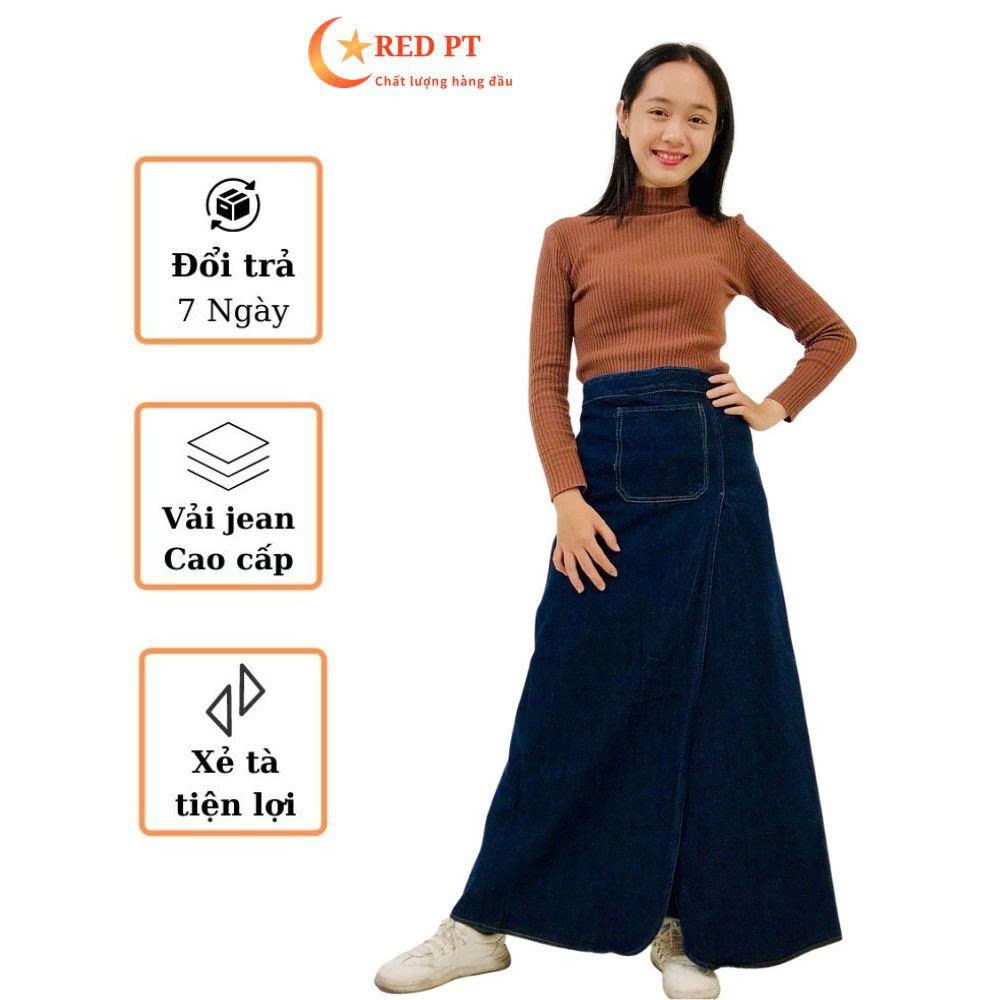 Váy chống nắng jean xẻ tà nút bấm chất lượng cao RED PT