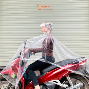 Áo mưa trong suốt cánh dơi dày dặn chống thấm nam nữ PVC dẻo chất lượng cao RED PT